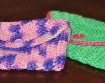 CLEARANCE 35% OFF - Crochet Purse - Crochet Phone Holder - Handmade Small Purse - Variegated Purple - Green/Pink - Stocking Stuffer