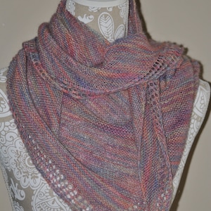 Hand Knit Rainbow Alpaca Shawl: Metallic Silver Thread, Asymmetrical