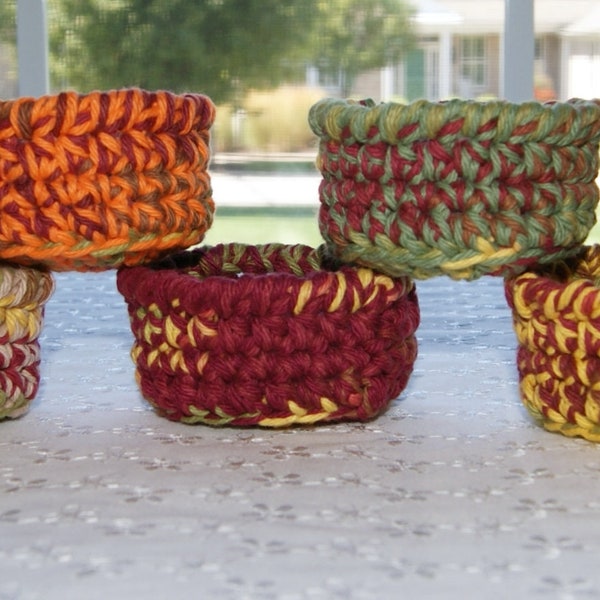 Mini Crochet Baskets, Fall Decor, Autumn Colors, Small Cotton Baskets, Hand Crochet