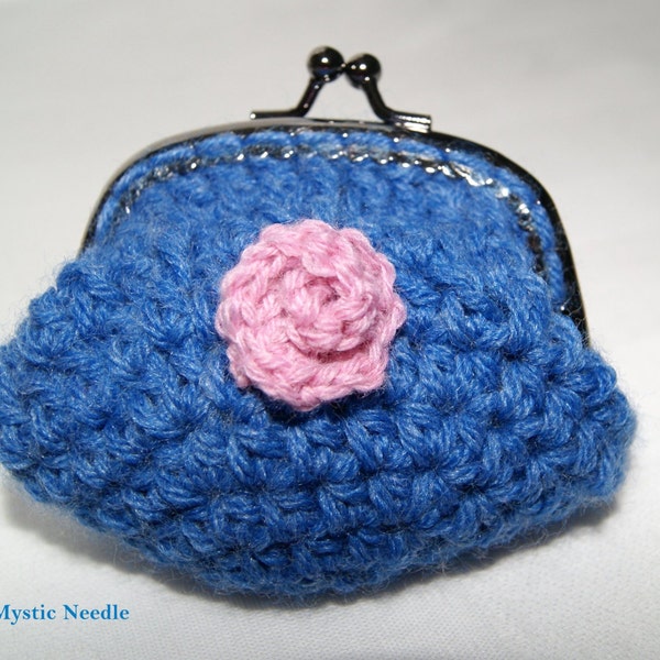 CLEARANCE 35% - Coin Purse - Hand Crochet - Change Pouch - Blue