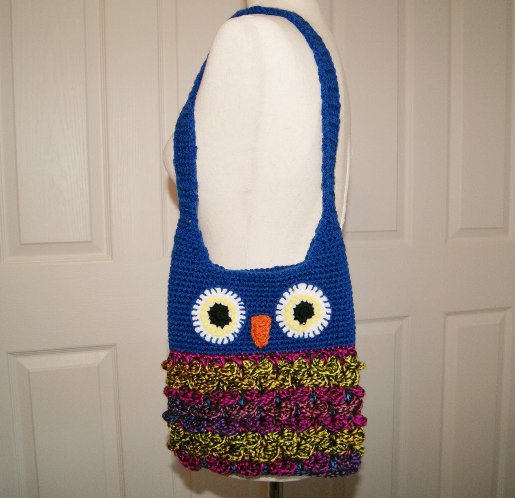 Owl Purse Blue: Child Shoulder Bag, Hand Crocheted Cross Over Body Purse