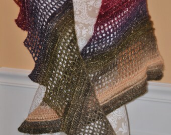 Crochet Wingspan Wrap - Open Weave Style Shoulder Cover - Earthy Jewel Tone Colors