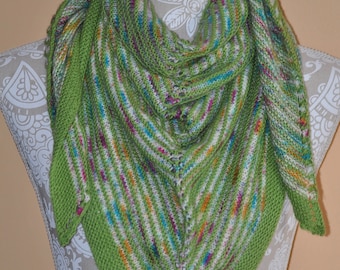 Hand Knit garden shawl - Green with bright colors shawl -  Ladies Winter Accessory - Winter Gear