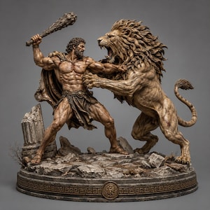 Heracles vs Nemean Lion 3D Print, Greek Mythology Battle Scene (STL File)