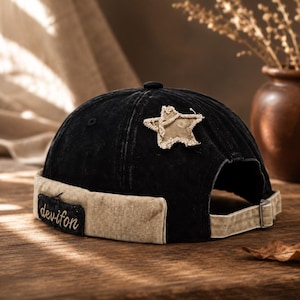 Black Brimless Hat - Vintage Docker Cap