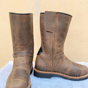 Ręcznie robione brązowe skórzane oficerki jeździeckie dla mężczyzn, styl vintage, inżynier, trwała gumowa podeszwa