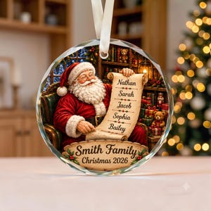 Personalized Family Names Christmas Ornament, Custom Santa Claus Scroll Keepsake, 2026 Family Tree Decoration, Christmas Gift for Family