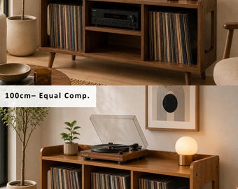 Handcrafted Solid Wood Record Player Console, Mid-Century Stereo Cabinet with Vinyl Storage