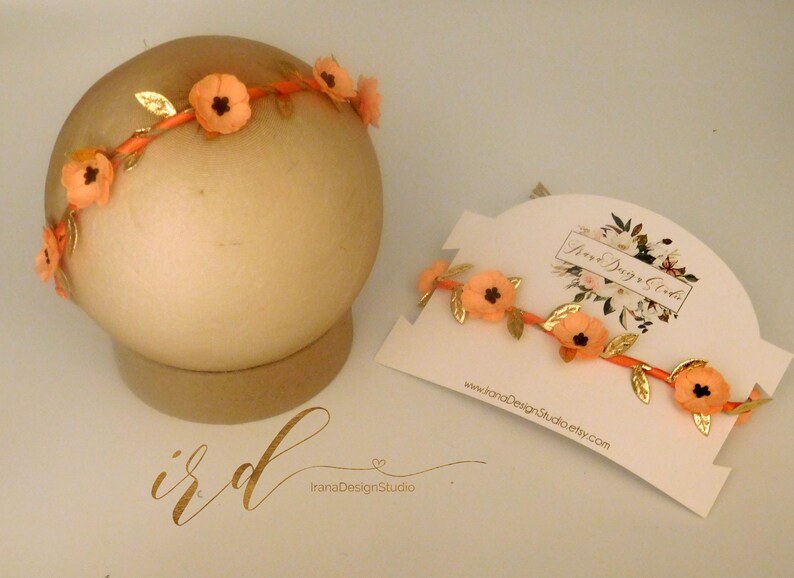 Orange Floral Crown Tieback Orange Flower Crown Baby Girl Crown Baby Photo Props