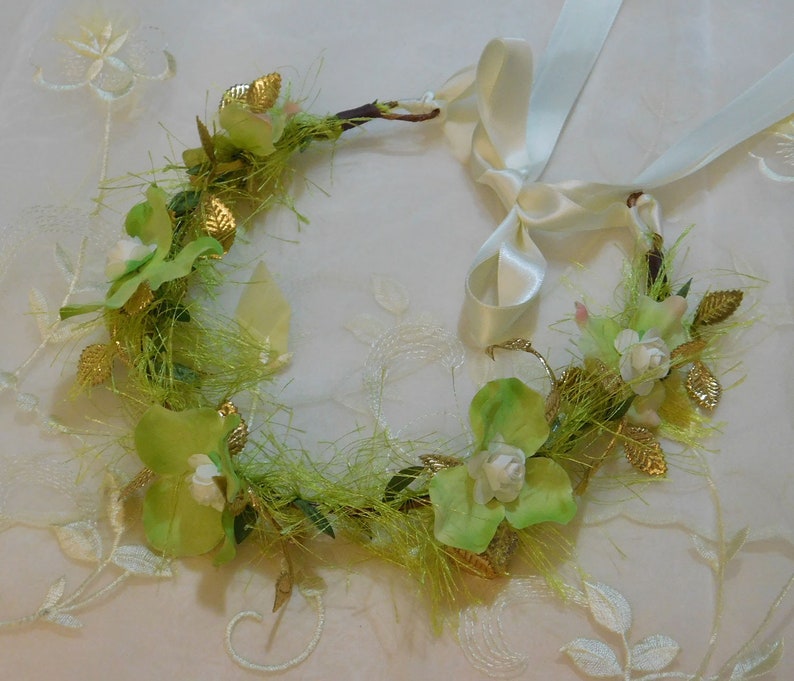 five white flowers with roses with leaves handmade UK Christening baby headband