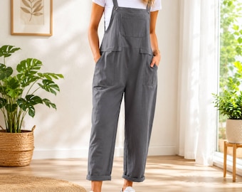 Women’s Casual Loose Fit Overalls Jumpsuit,Sleeveless Bib Romper with Pockets