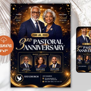 Pastoral Anniversary Flyer Template, Church Anniversary Program Service, Pastor Appreciation-Church Event-Modern Brown Design-Editable Canva
