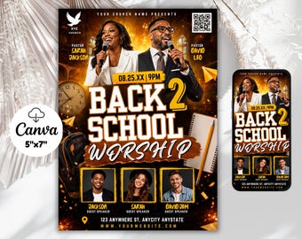 Back to School Worship Service, Childrens Ministry, Modern Church Flyer, Church Revival Template, Guest Speaker, DIY Canva Family Worship