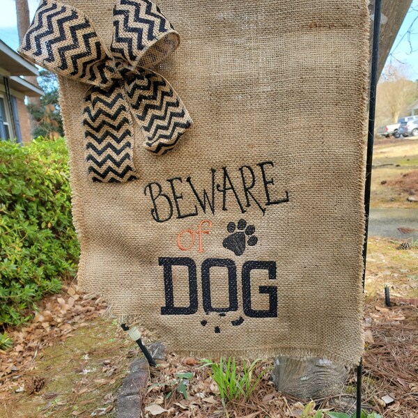 Beware of Dog Garden Flag, Funny Burlap Door Hanging, Gift for Dog Collector, Funny Dog Flag, Welcome Flag, Dog Flag