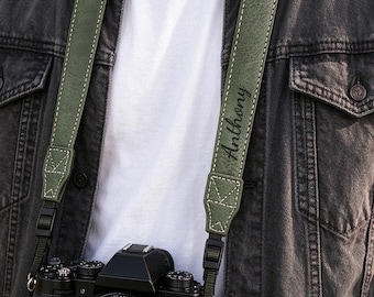 Personalized PU Leather Camera Strap, Custom Name, Gift for Photographers