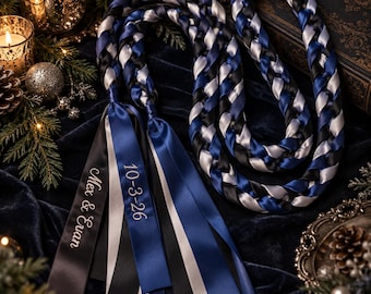 Personalized Satin Handfasting Cord, Embroidered Wedding Unity Cord, Engraved Charm Keepsake