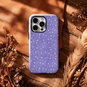 Purple Tiny Heart Ditsy Flower iPhone Case,Pastel Floral MagSafe Cover,For iPhone 11–18 Pro Max,Samsung Galaxy S20–S26 Or Custom Your Model