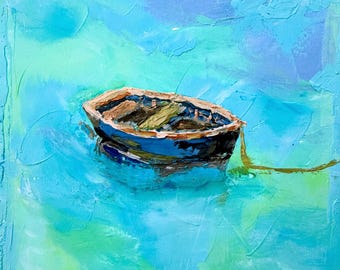 Tethered in Turquoise — Original Mixed Media Acrylic & Plaster Coastal Abstract Wall Art