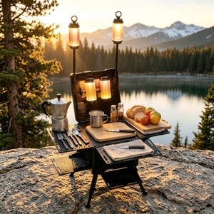 Lightweight Foldable Camping Coffee Table with Integrated Storage Box, Multi-Functional Outdoor Gear Table, Mecha Dog Storage Case