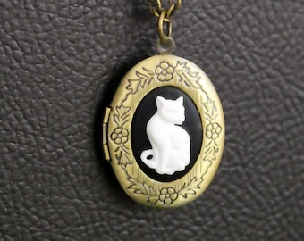 Cat Cameo Locket Necklace