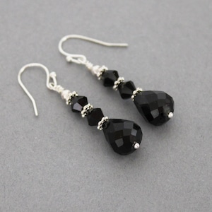 Black Dangle Earrings, Victorian Style Faceted Black Drop Earrings, Ear Wire OR Lever Back