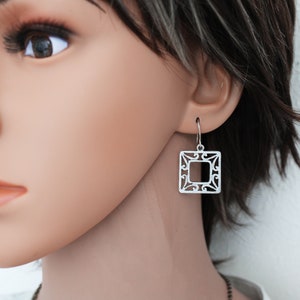 Silver Dangle Earrings - 3 Styles, Filigree Circle, Rectangle, Square, Small Drop Earring