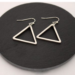 Silver Triangle Dangle Earrings – Geometric Drop Earrings – Minimalist Jewelry Gift for Her