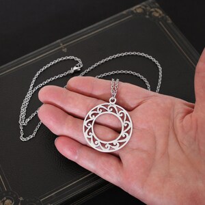 Silver Filigree Circle Necklace, Stainless Steel Chain