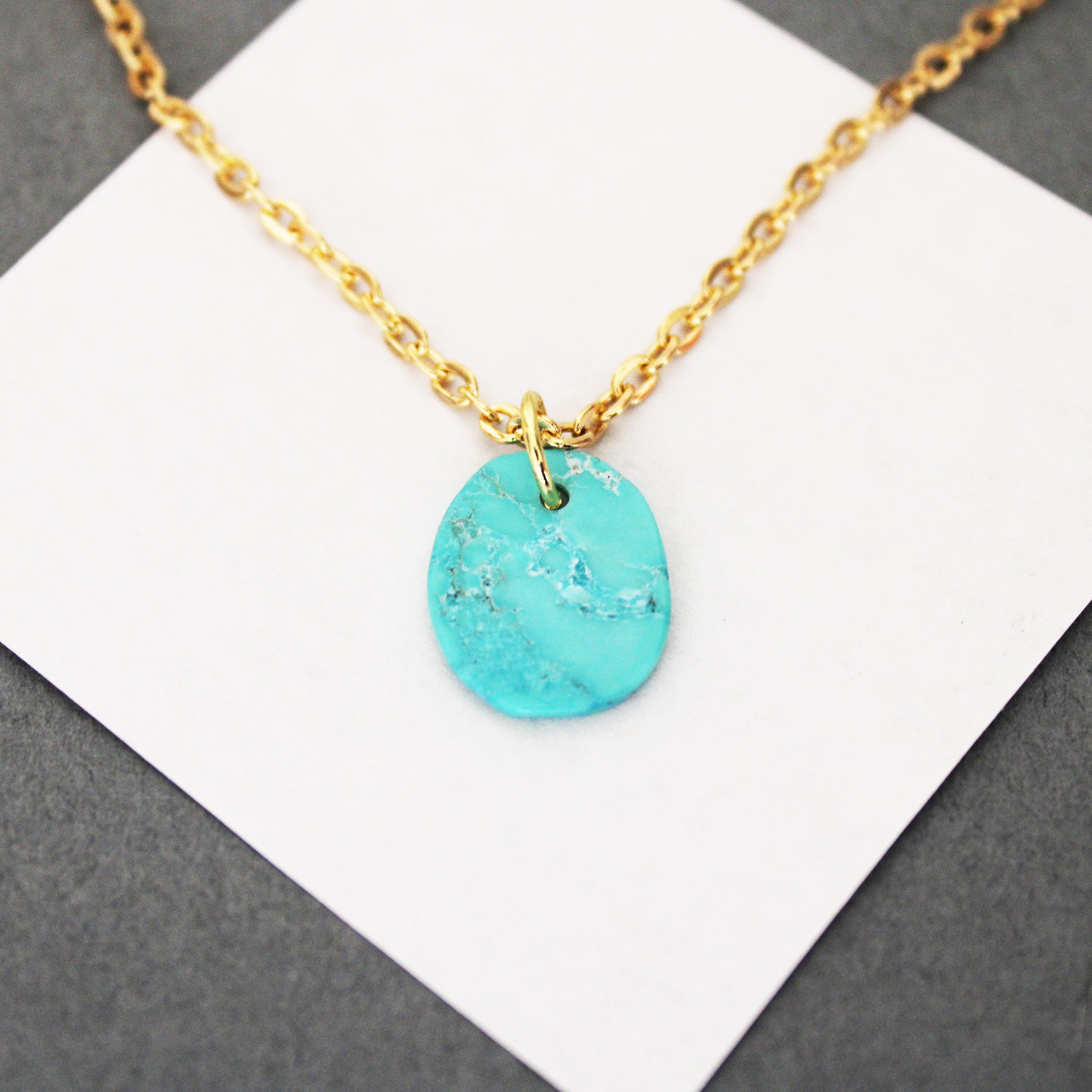 Cut Turquoise Disc Turquoise Necklace: Hand Cut Disc With 18k GP Chain - Etsy
