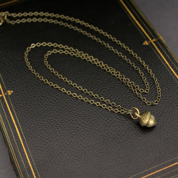 Itty Bitty Acorn Necklace In Antiqued Brass