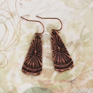Copper Dangle Earrings, Geometric Design, Ear Wires, Lever Backs, Or Kidney Wires