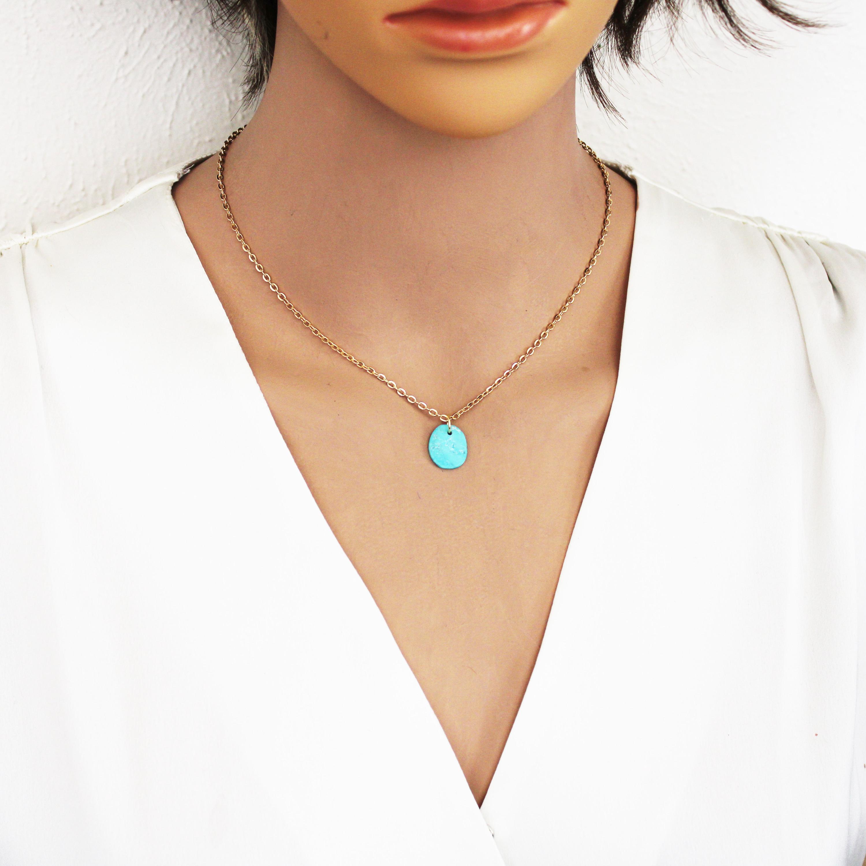 Cut Turquoise Disc Turquoise Necklace: Hand Cut Disc With 18k GP Chain - Etsy