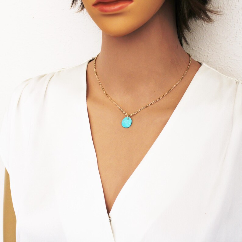 Cut Turquoise Disc Turquoise Necklace: Hand Cut Disc With 18k GP Chain - Etsy