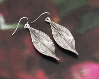 Leaf Earrings, Sterling Silver Ear Wires, 2 Inches Long