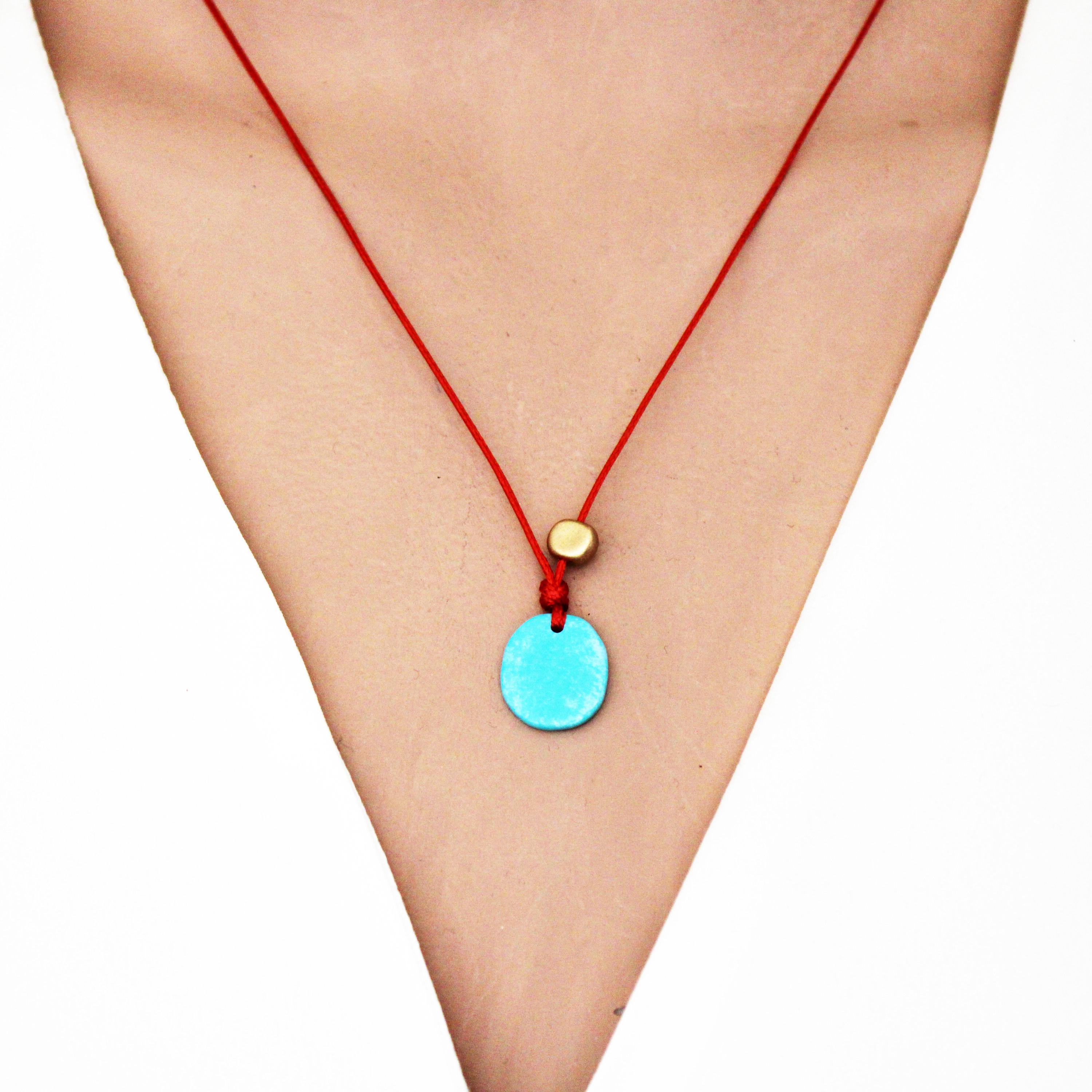 Dainty Turquoise Red Cord Necklace, Gold Czech Glass Bead, Lobster Clasp Extender Chain