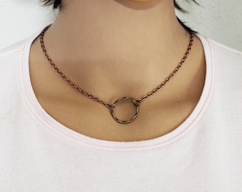Rustic Antique Copper Circle Layering Necklace, Copper Jewelry Gift For Her , Solid Wavy Round Ring