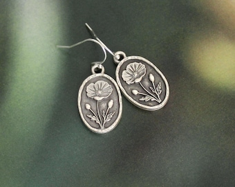 Flower Earrings: Poppy Dangles, Sterling Silver Ear Wires
