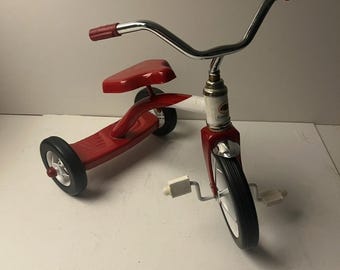 Vintage Flexible Flyer Tricycle Red White Metal Kids Trike Retro Display Prop