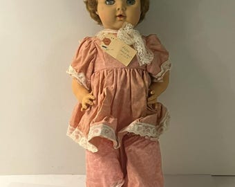 Vintage 18” Regal Toy Canada Walking Doll Sleep Eyes Pink Outfit Bonnet 1950s