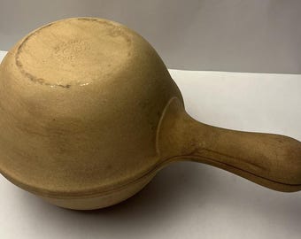 Vintage Digoin France Grespots Clay Stew Pot w/ Handle - Bowl/ Pot Rustic Tan