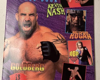 1999 Panini WCW/nWo Sticker Book with 18 BONUS STICKERS Goldberg Nash Luger Buff