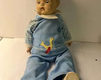Vintage 1940s Composition Mama Doll Sleep Eyes Cloth Body Crier AS-IS Repair