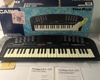 Teclado Casio MA-120 Tonebank vintage, cable de alimentación, caja, probado y en funcionamiento.