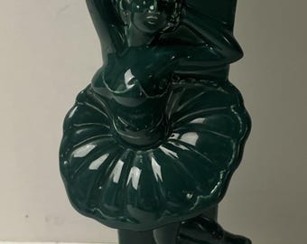 Vintage Beswick England Ballerina Vase Art Deco Relief Green Glaze 11.5