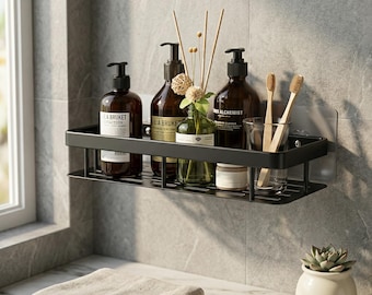 Bathroom Shelf Wall Mounted – Aluminum Alloy Shower Organizer, No Drill Storage Rack for Toiletries