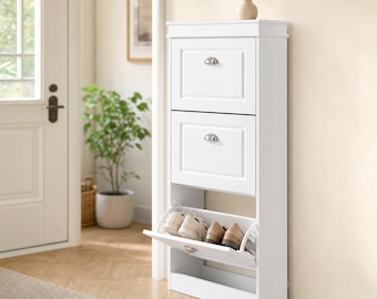 Shoe Cabinet with 3 Flip Drawers – Slim Entryway Storage Rack, White Grey Black