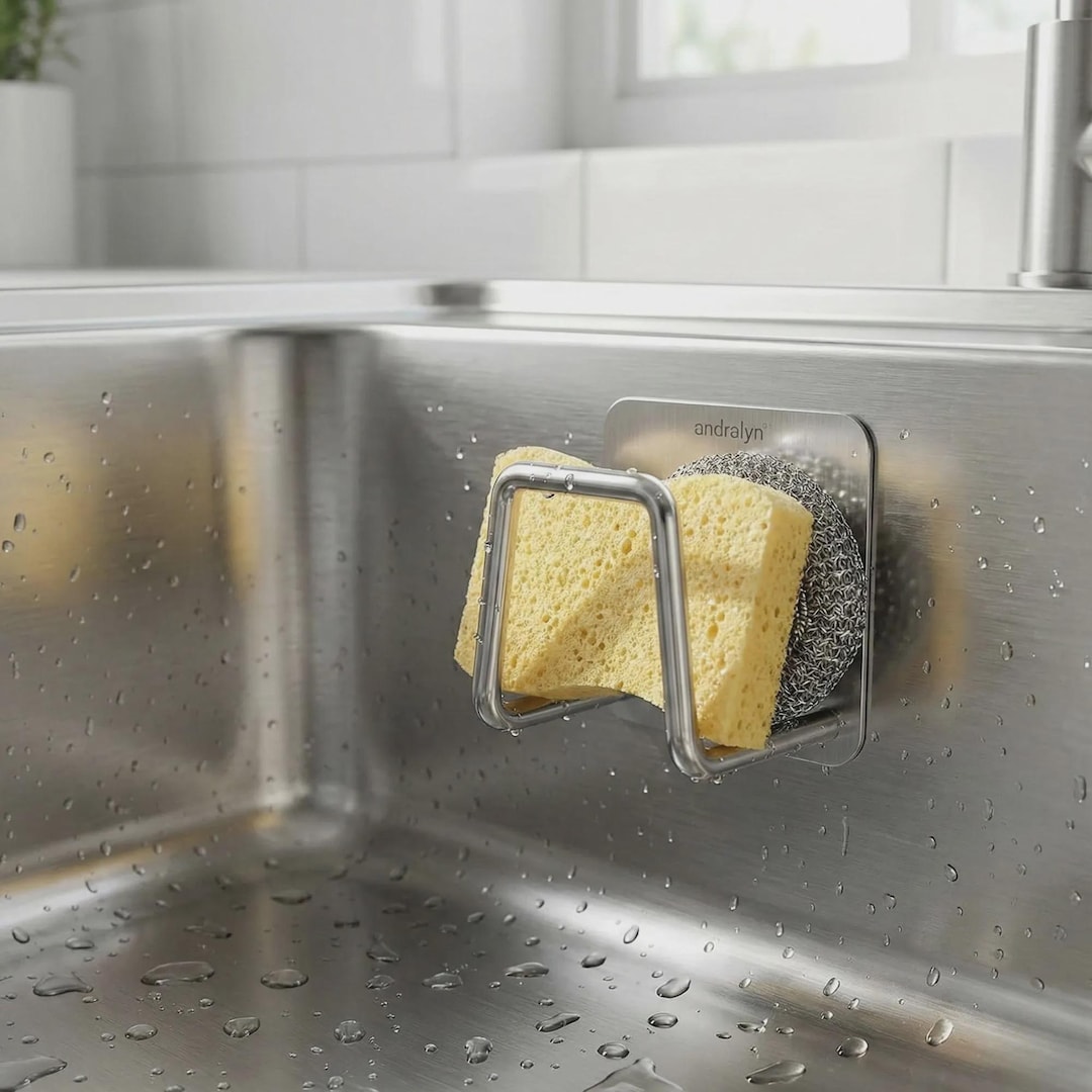 Adhesive Kitchen Hooks – Space Saving Stainless Steel Holder for Sponges, Cutting Boards & Cabinet Doors