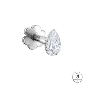 Boucle d'oreille à tige en moissanite en forme de poire, fermoir à vis en argent sterling 925 pour piercing au cartilage et au tragus