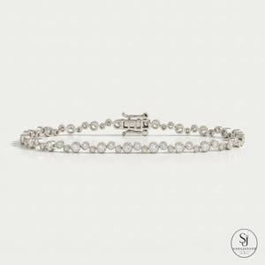 シルバーベゼルセットテニスブレスレット、繊細なラウンドステーションブレスレット、バブルテニスブレスレット、彼女へのミニマルなブライダルギフト