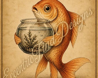 Lámina decorativa vintage de peces dorados para pared (PDF)